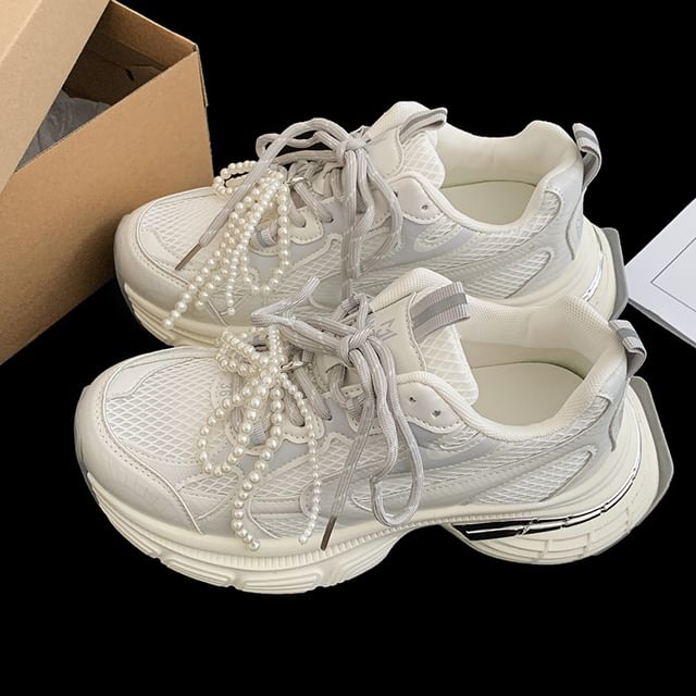 Mesh Lace-Up Platform Sneakers