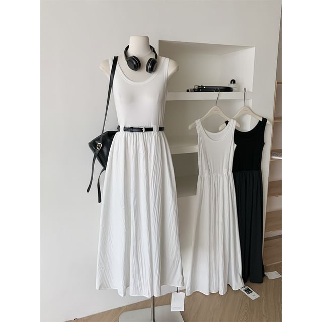 Sleeveless Scoop Neck Plain Midi A-Line Dress