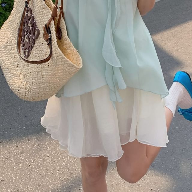 Flowy Camisole Top and Lettuce Hem Mini Skirt Set