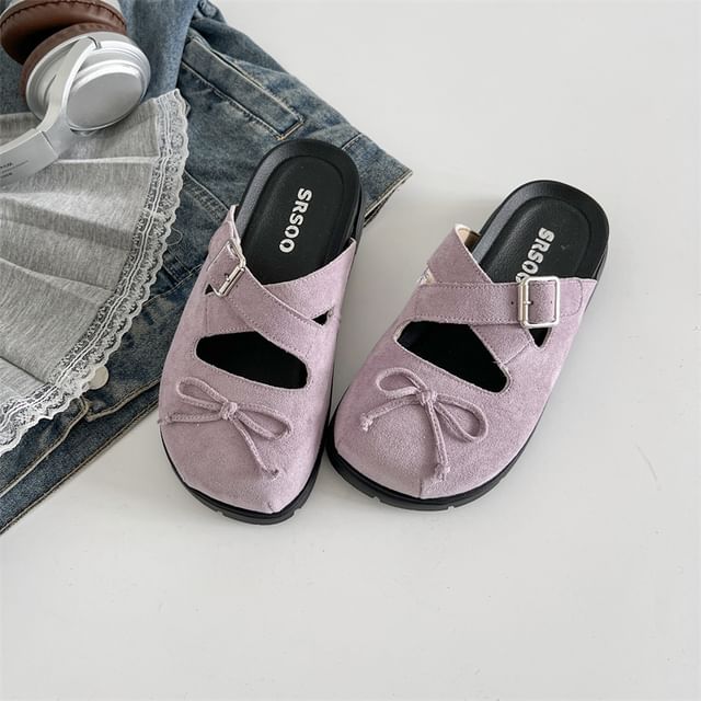 Platform Cross Strap Bow Buckled Mary Jane Mules