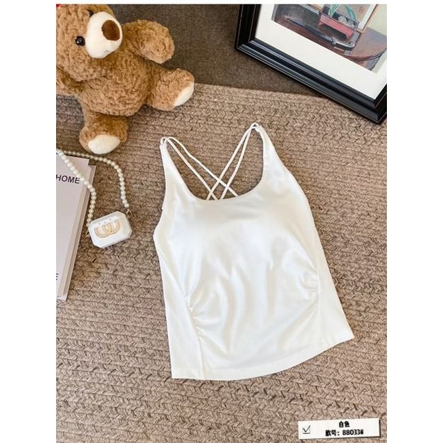 Criss Top Slim Fit Padded Neck Scoop Cross Back Tank Plain