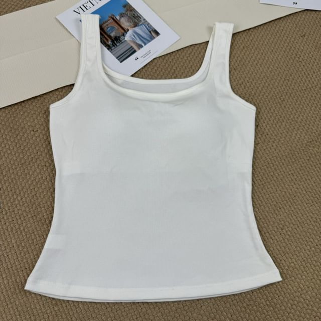 Neck Padded Square Fit Plain Slim Top Tank