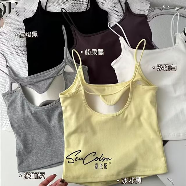 Slim Camisole Back Fit Plain Open Top Padded