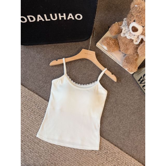 Padded Camisole Trim Two-Piece Lace Mock Slim Fit Top