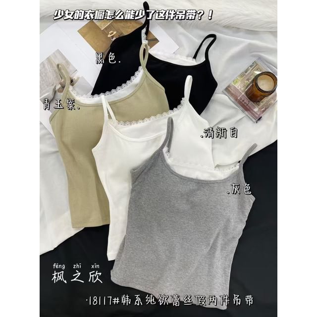 Trim Slim Fit Lace Mock Top Camisole Padded Two-Piece