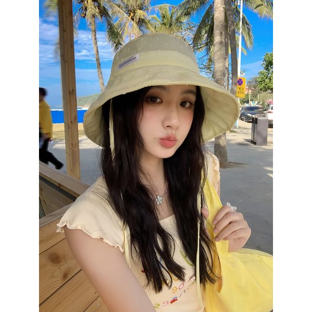 Lettering Applique Plaid Bucket Hat