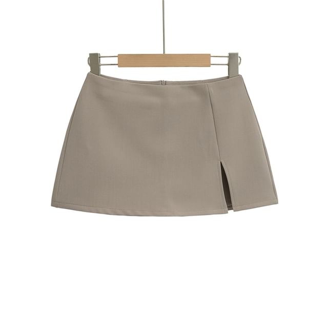 Slit Mini Skirt with High Waist and A-Line Shape