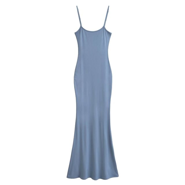 Spaghetti Strap Scoop Neck Plain Maxi Mermaid Dress