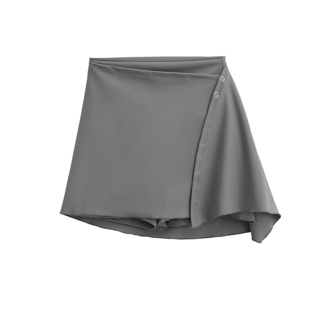 High-Rise Solid Yoga Shorts & Asymmetric Mini Wrap Skirt Set
