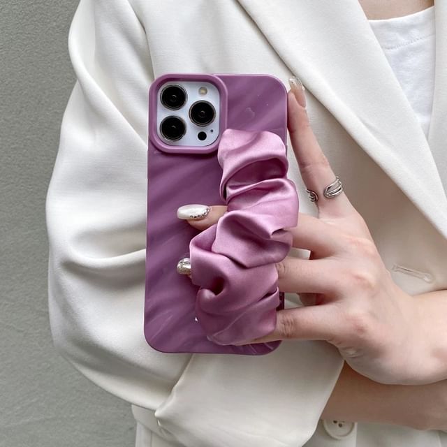 Plain Shirred Fabric Strap Phone Case