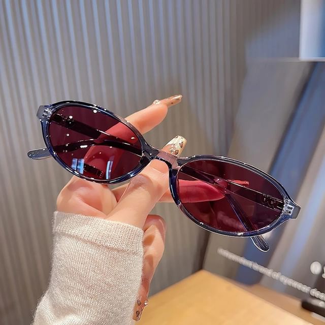 Oval Plastic Frame Sunglasses / Case / Pouch / Cleaning Cloth / Set