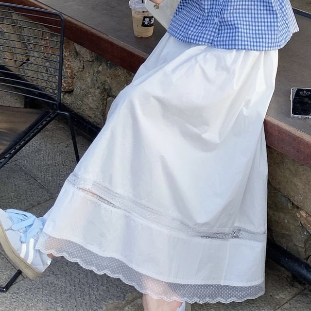 Gingham Button-Up Camisole Sleeveless Lace Trim Maxi Sundress