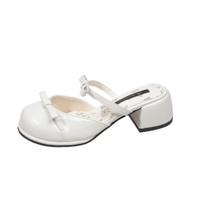 Bow Patent Leather Block Heel Mary Jane Mules