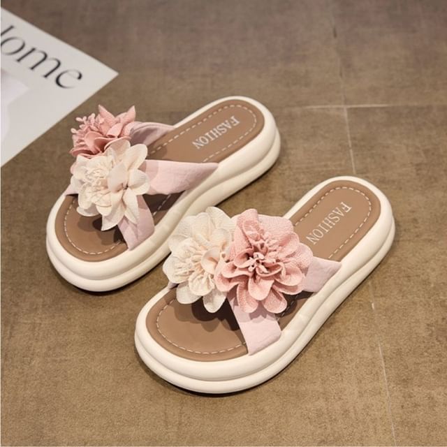 Platform Floral Slide Sandals