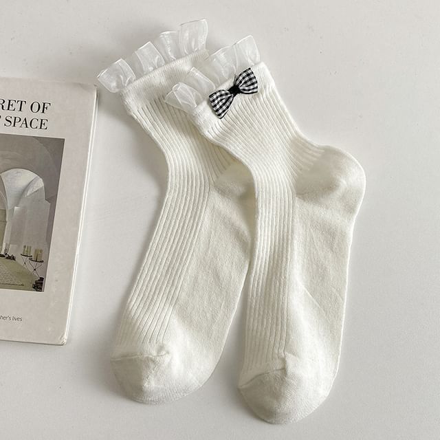 Set of 2 Pairs: Bow Ruffle Trim Socks