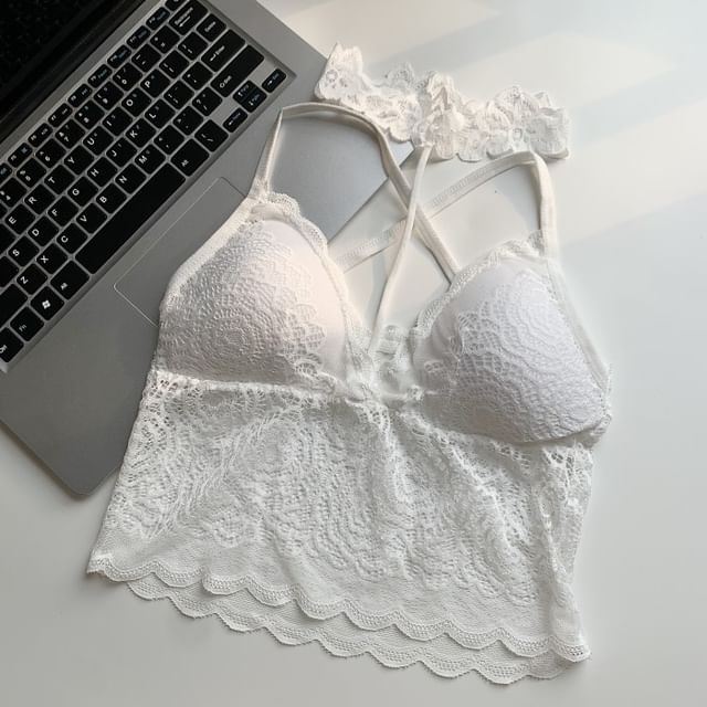 Halter Neck Lace Crop Camisole Top
