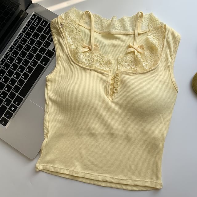 Sweetheart Neck Lace-Trim Sleeveless Tank Top