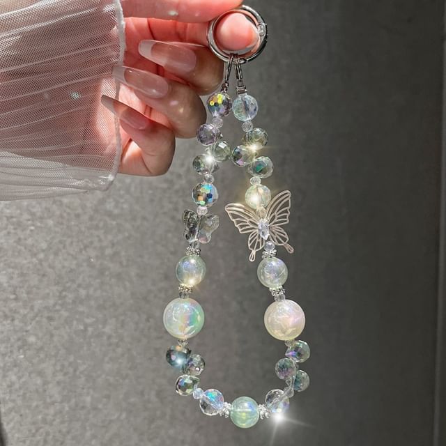 Phone Beaded Strap Faux Crystal Butterfly Wrist