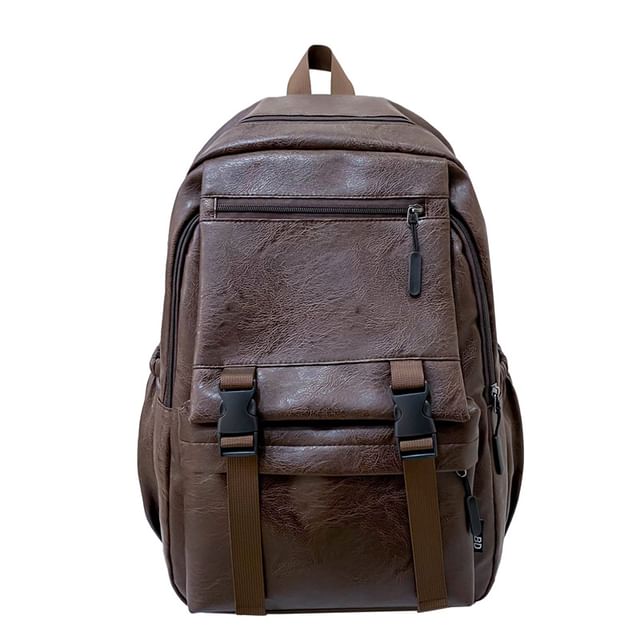 Zip Leather Backpack Faux Plain