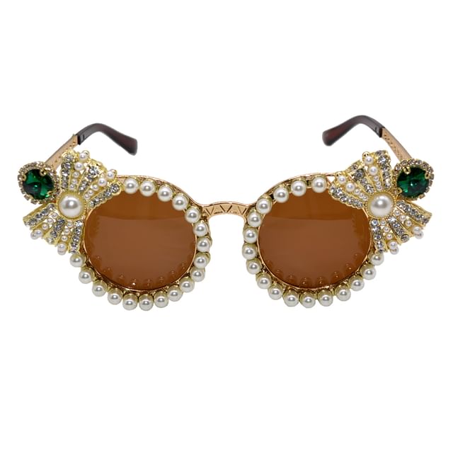Cat Faux Eye Sunglasses Rhinestone Pearl