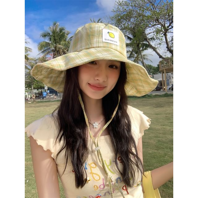 Hat Sun Applique Plaid Lemon