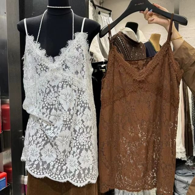 Cami Plain V-Neck Spaghetti Strap Top Lace