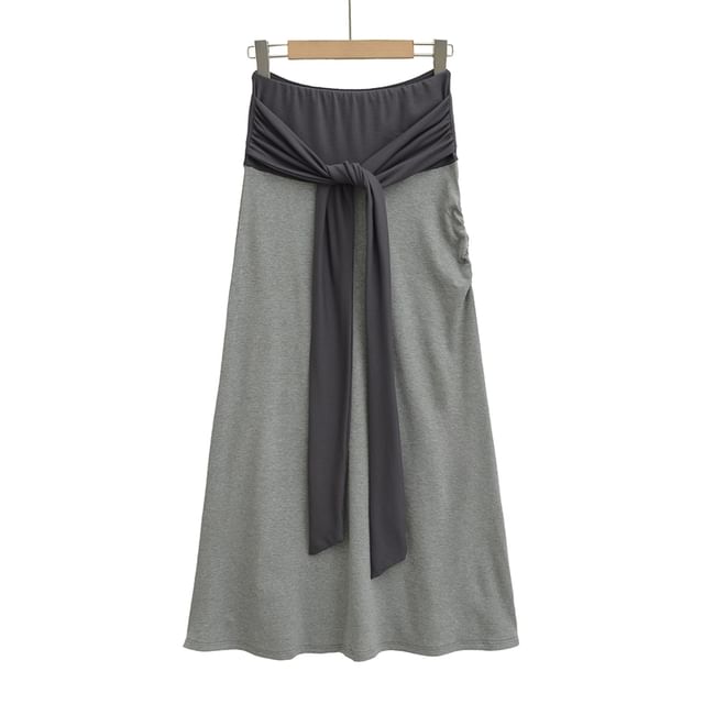 Elevated Waist Knit Layered Flared Long Skirt