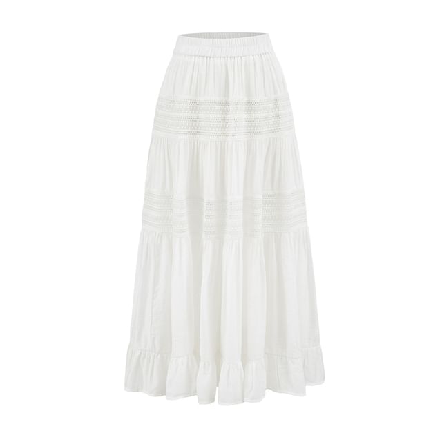 Elevated Waist Smooth Flared Long Skirt