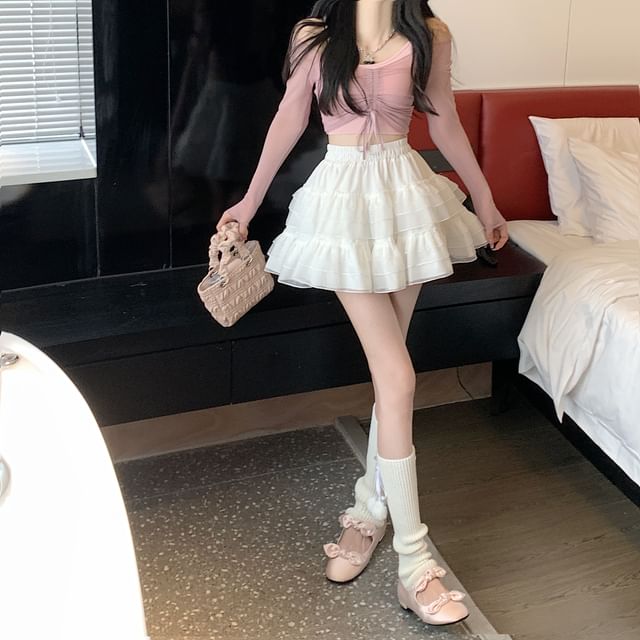 Elevated Waist Smooth Tiered Mini Skirt