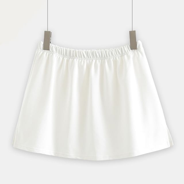 Elastic Waist Smooth Mini Flared Skirt