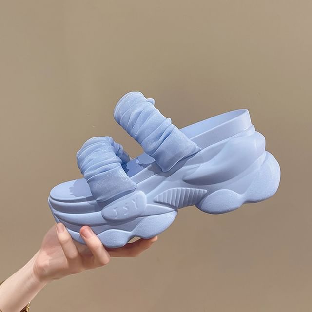 Ruched Plain Slide Strap Platform Sandals