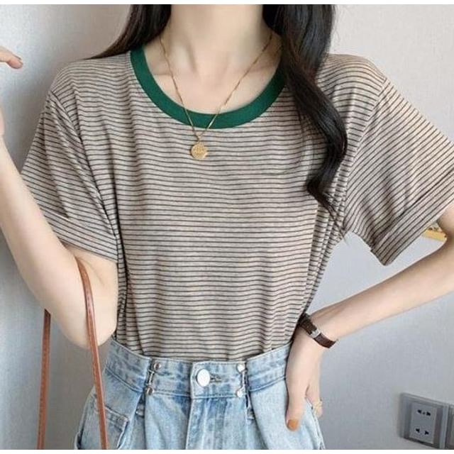 Striped Crewneck Short-Sleeved T-Shirt