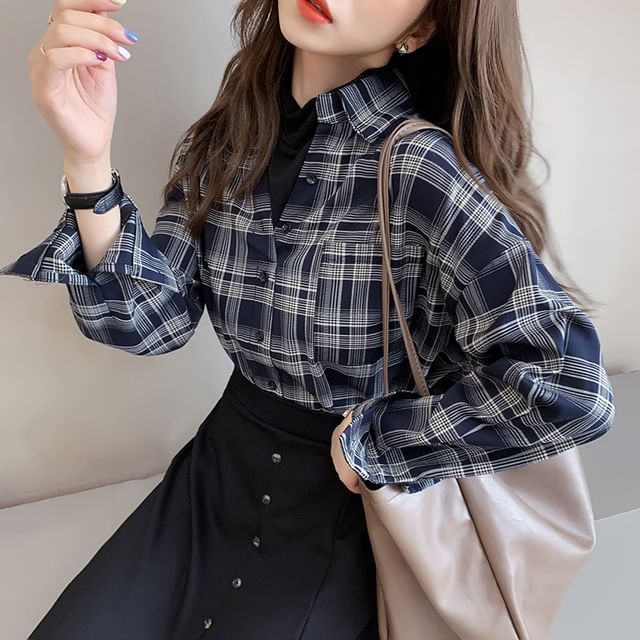 Plaid Long-Sleeved Button Shirt