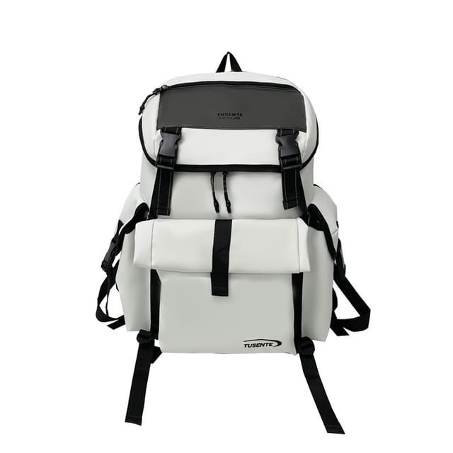 Leather Faux Backpack Buckled Lettering