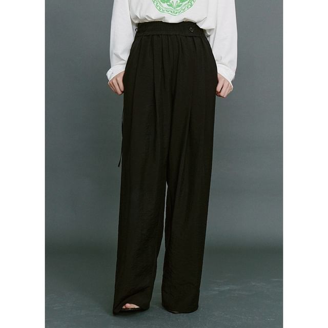 Plain Mock Neck Sleeveless Top / Wide-Leg Pants