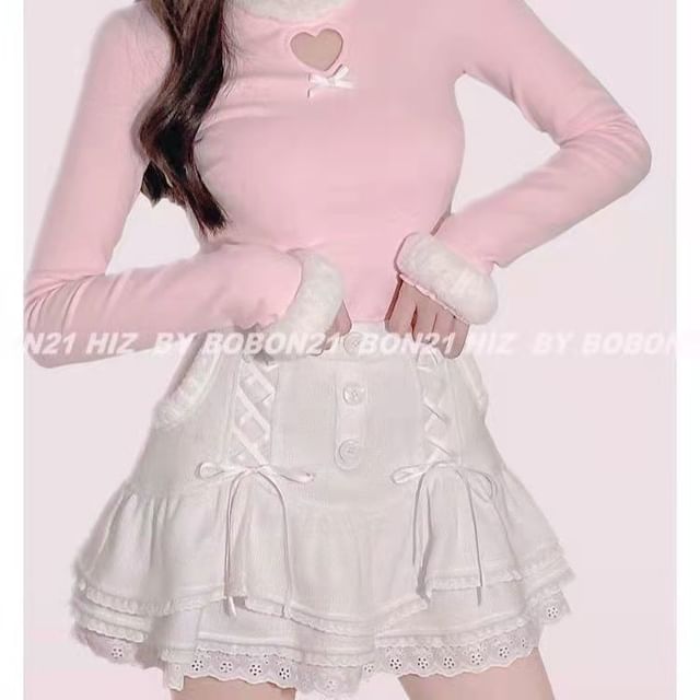 Trim High Lace Waist Tiered Skirt Mini Knit