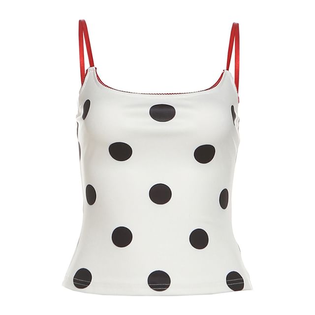 Polka Dot Contrast-Trim Scoop-Neck Slim Cropped Cami