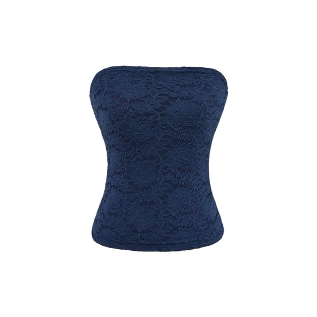 Ruched Lace Plain Tube Top