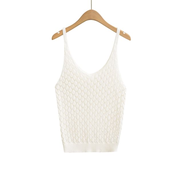 Pointelle Knit V-Neck Plain Cami Top