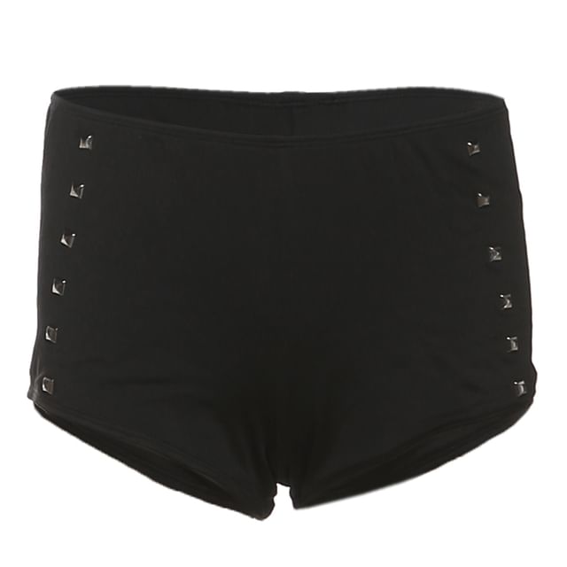 Cold-Shoulder Studded Panel Short-Sleeve Bodysuit & Low-Rise Shorts Set