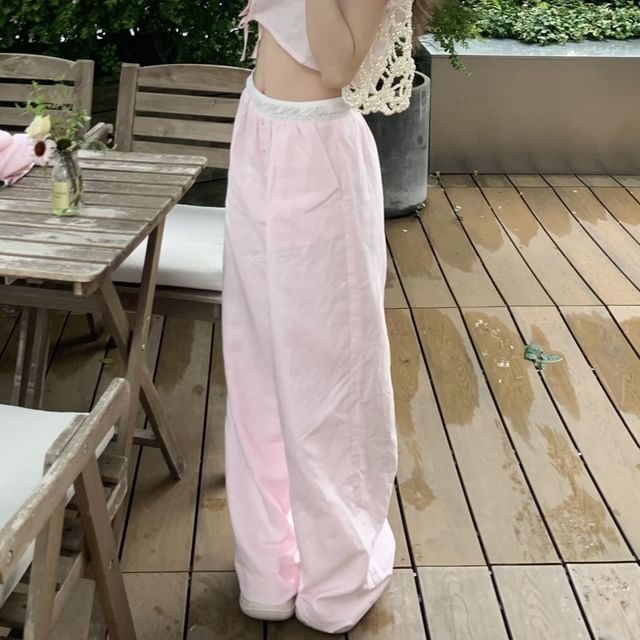 Puff Sleeve Beaded Blouse & Lace Wide Leg Pants