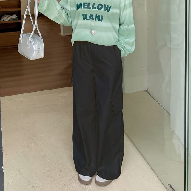 Plus Size High Rise Plain Wide Leg Cargo Pants