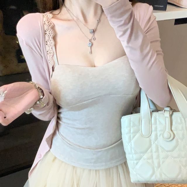 Lace Trim Light Jacket Over Cami