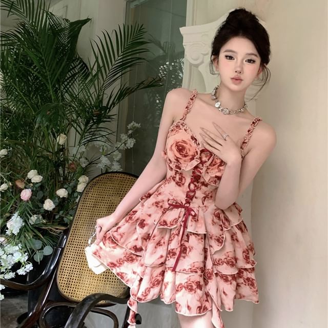 Spaghetti Strap Scoop Neck Tie-Dye Mini A-Line Dress