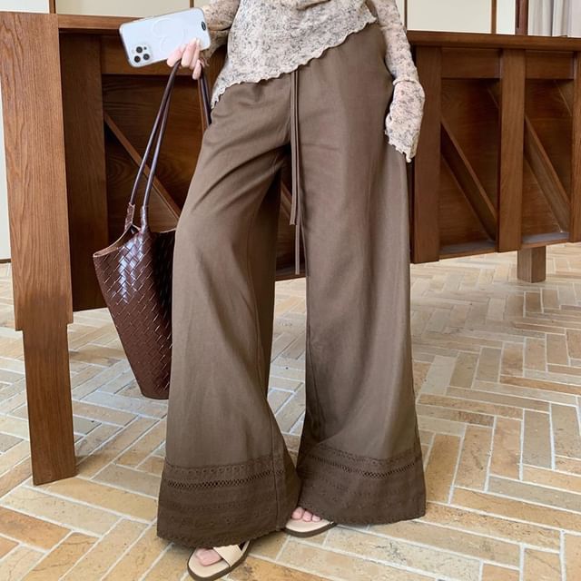 Ruched Asymmetric Tie-Dye Off-Shoulder Knit Top / Wide-Leg Solid Pants