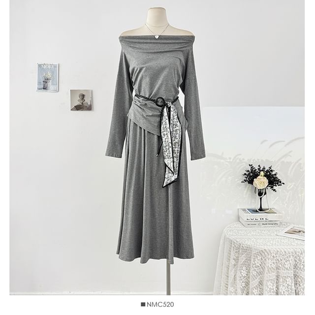 Long Sleeve Off-Shoulder Tee & High Rise Maxi Skirt Set