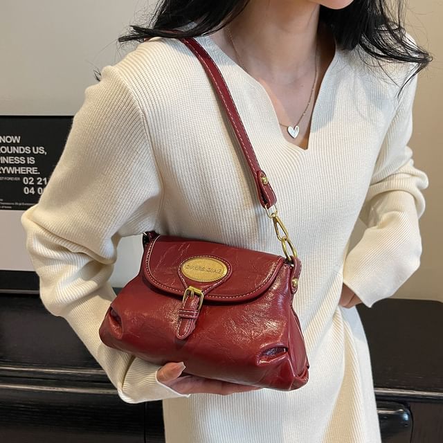 Faux Crossbody Buckled Bag Leather Flap