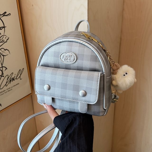 Plaid Flap Faux Backpack Leather