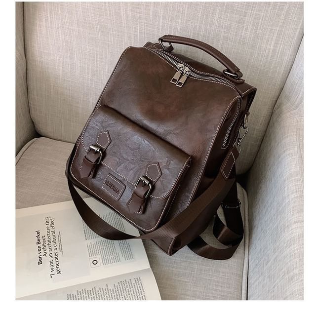 Buckled Leather Backpack Faux