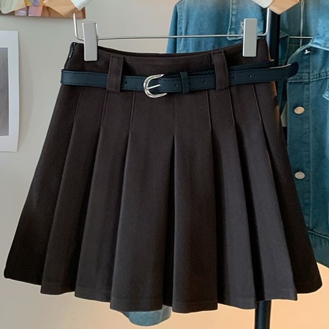 High Rise Pleated Mini A-Line Skirt